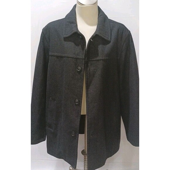 Merona Mens Black Wool Peacoat Jacket Winter Coat Large - Picture 1 of 16